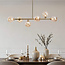 6-flammige Pendelleuchte Aster - Gold mit Amber-Glaskugeln