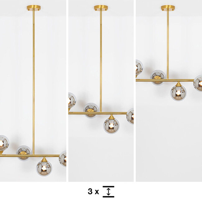6-flammige Pendelleuchte Aster - Gold mit Rauchglas und Spiegeleffekt