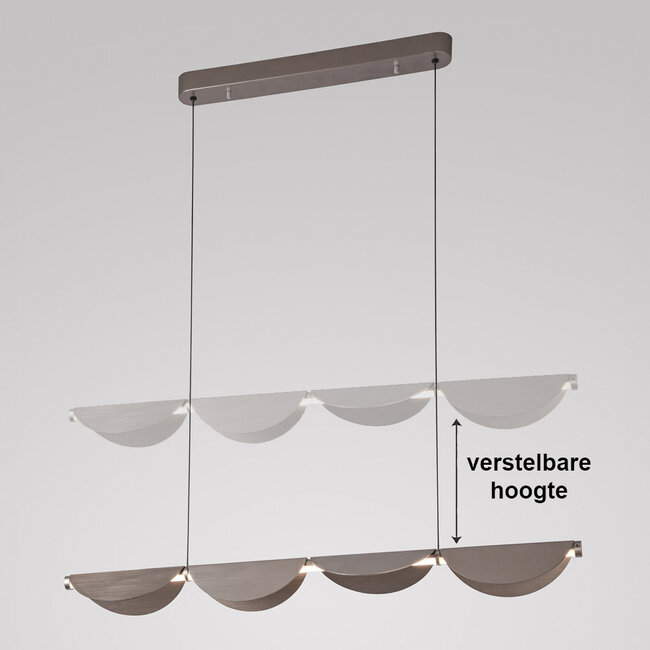 Verstellbare Design-Pendelleuchte mit 3-stufig dimmbaren LEDs, gebürstetes Grau - Mirai