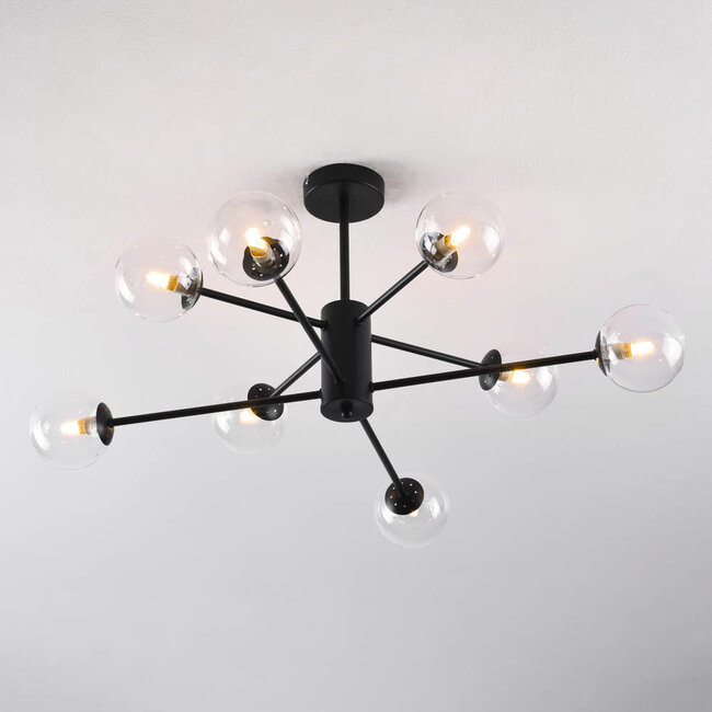 Design-Deckenleuchte in Schwarz mit transparentem Glas 8-flammig - Idaho