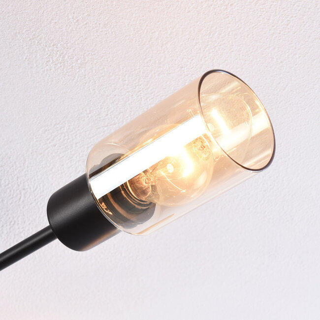 Schwarze Deckenleuchte Agios mit amber Glas, 6-flammig