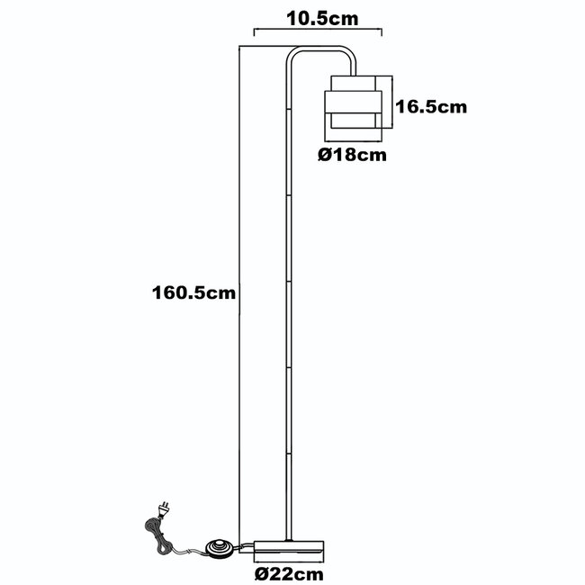 Schwarze Stehleuchte mit Rauchglas - Fyke