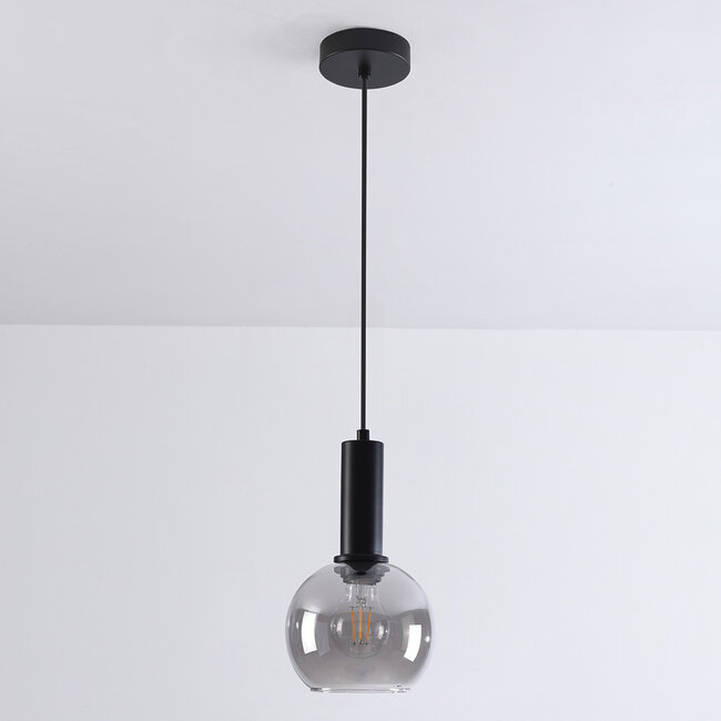 Pendelleuchte Inara - Rauchglas und Schwarz, runder Schirm