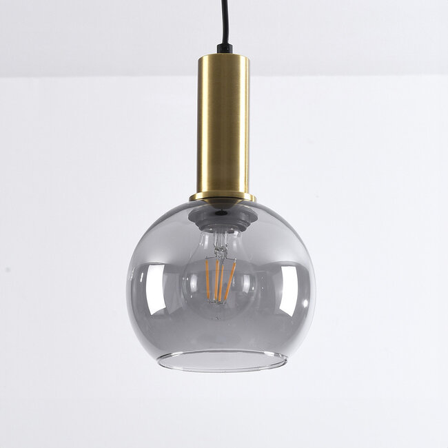 Pendelleuchte Inara - Rauchglas und Gold, runder Schirm