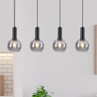Schwarze Pendelleuchte Imke mit Rauchglas, 4-flammig
