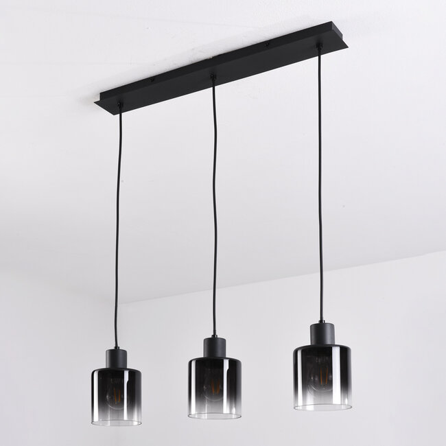 3-flammige Pendelleuchte Lyra - Rauchglas mit Verlauf und Schwarz
