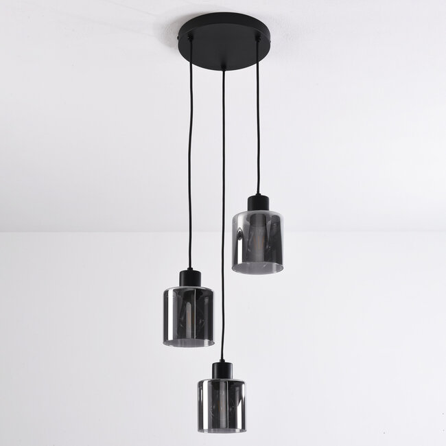3-flammige Pendelleuchte aus Rauchglas mit Farbverlauf - Leana