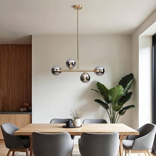 Design-Deckenleuchte Gold mit Rauchglas Spiegeleffekt, 4-flammig - Asun