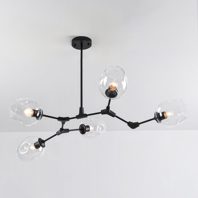 Design-Hängeleuchte 5-flammig Schwarz mit transparentem Glas - Salome