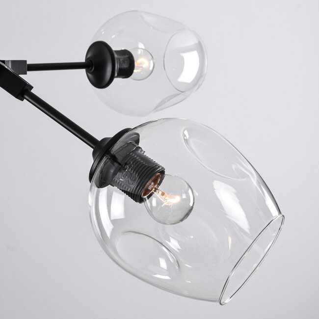 5-flammige Pendelleuchte Salome - transparentes Glas und Schwarz