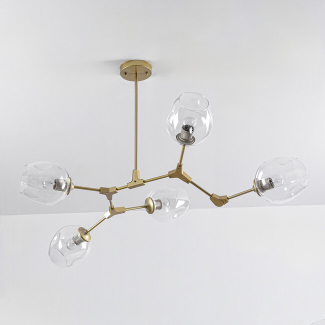 Design-Hängeleuchte 5-flammig Gold mit tranparentem Glas - Selini
