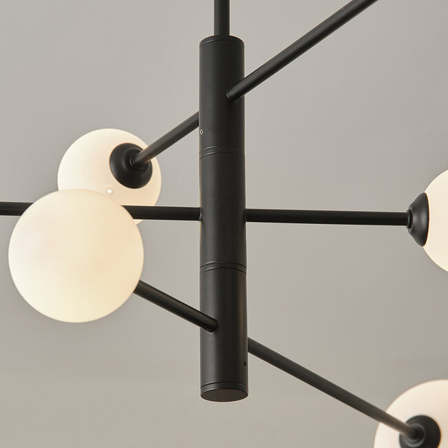 Design-Deckenleuchte schwarz mit Milchglas, 6-flammig - Sest