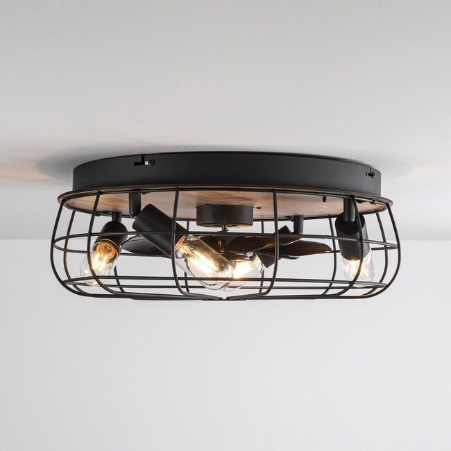 Industrieller Deckenventilator schwarz mit Holzoptik - Fistik