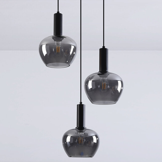 Moderne Pendelleuchte Ismay mit Rauchglas, 3-flammig - schwarz