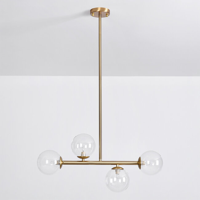 Design-Deckenleuchte Gold mit transparentem Glas, 4-flammig - Asun