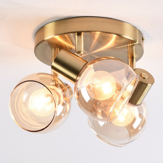 Deckenleuchte Peri mit amber Glas und 3 Spots