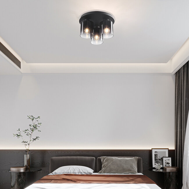 Schwarze Deckenleuchte Lyo aus Rauchglas mit Farbverlauf, 3-flammig