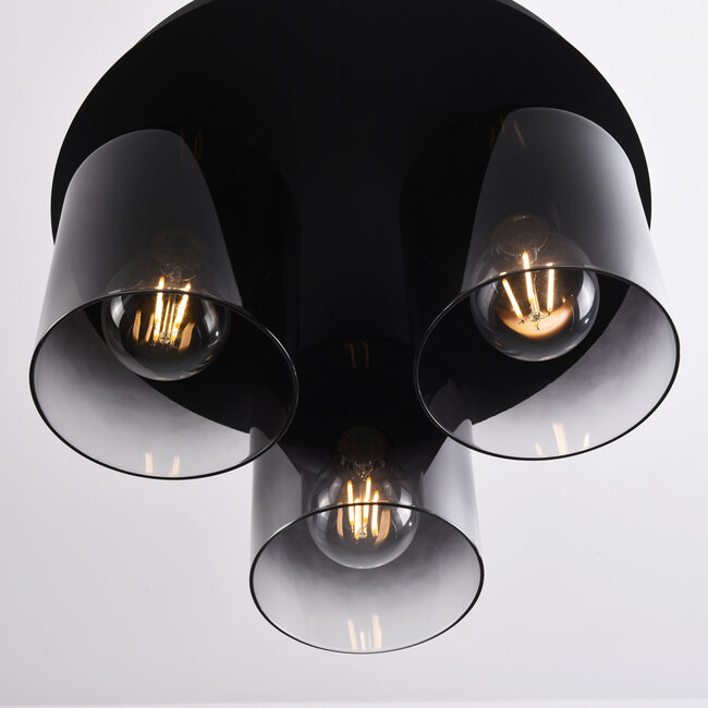 Schwarze Deckenleuchte Lyo aus Rauchglas mit Farbverlauf, 3-flammig