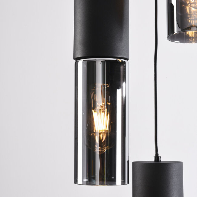 3-flammige moderne Pendelleuchte mit Rauchglas - Ela