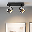 Moderne plafondlamp met smoke glas en 2 spots, zwart - Jari
