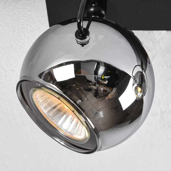 Moderne plafondlamp met smoke glas en 2 spots, zwart - Jari