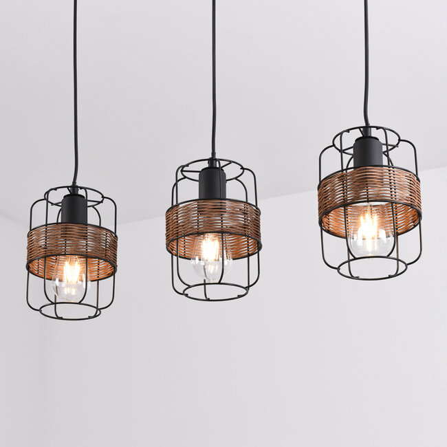 Industrielle schwarze Pendelleuchte aus Rattan - Hira