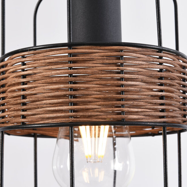 Industrielle schwarze Pendelleuchte aus Rattan - Hira