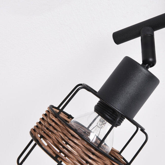 Deckenleuchte Harun aus Rattan und schwarzem Metall, 2-flammig