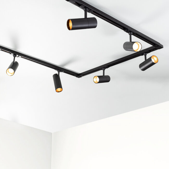 Modernes 1-Phasen-Schienensystem 3 Meter mit Liam-Strahlern mit goldenen Details