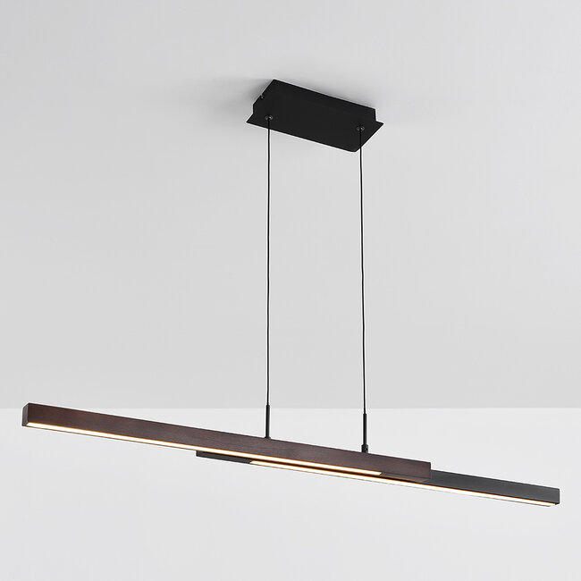 3-stufig dimmbare Hängelampe Leia - Schwarz mit dunklem Holz