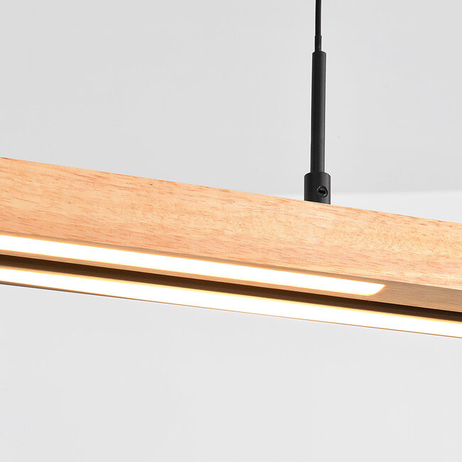 Dimmbare Design-Pendelleuchte Leia - schwarz mit hellem Holz