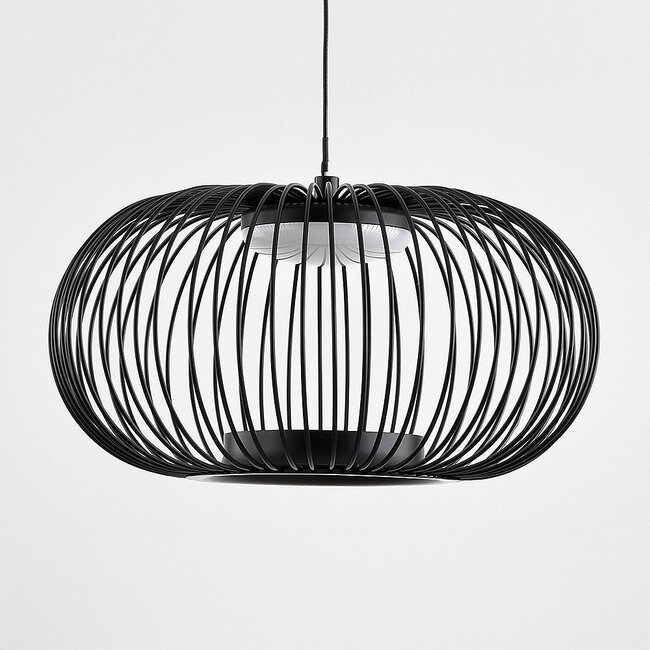 Schwarze Hängelampe Kato mit gitterförmigem Schirm, 3-stufig dimmbar