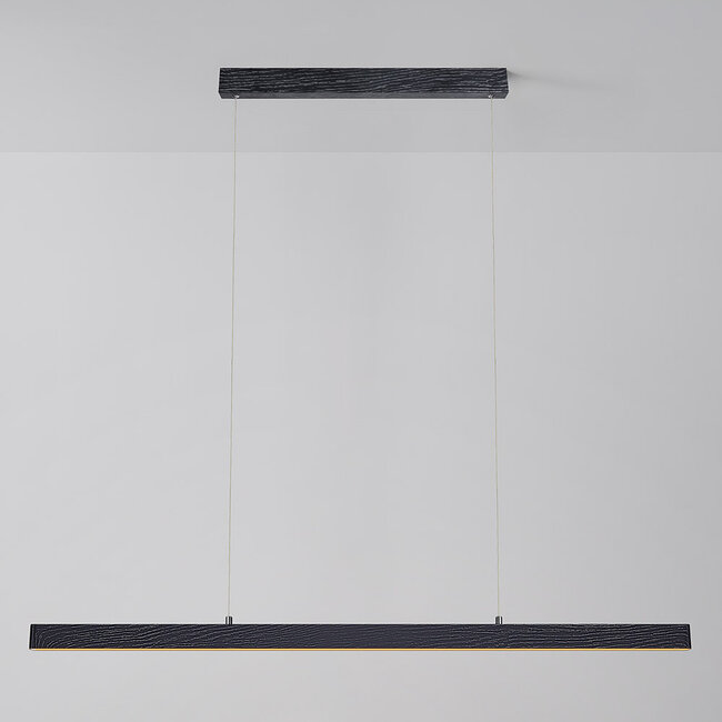 Minimalistische zwarte hanglamp Andre met houtpatroon - 3 staps dimbaar