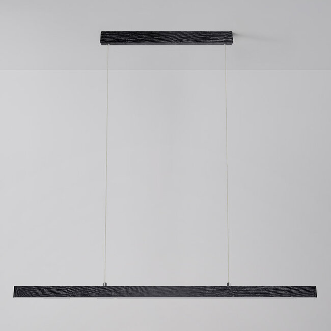 Minimalistische zwarte hanglamp Andre met houtpatroon - 3 staps dimbaar