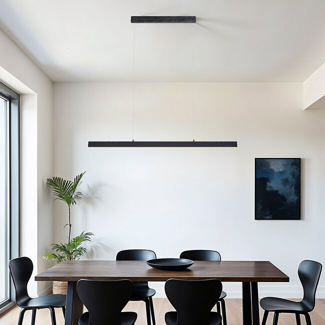 Minimalistische schwarze Pendelleuchte Andre mit Holzmuster - 3-stufig dimmbar