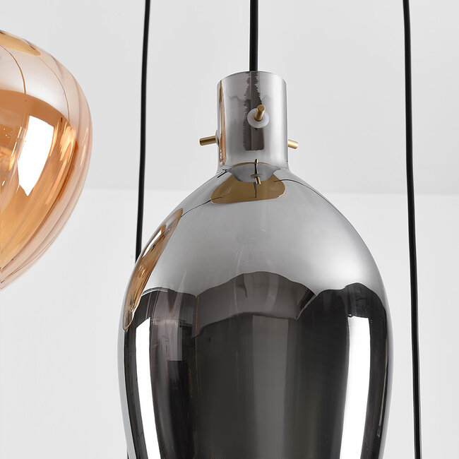 4-flammige Pendelleuchte mit amber und Rauchglas - Nisa