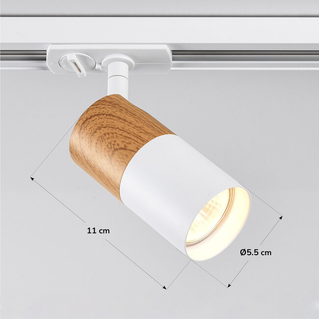 Schienenstrahler 1-phasig Linn - Weiß mit Mahagoni - Holzoptik