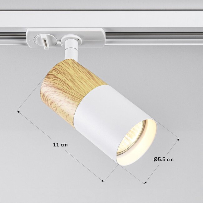 Schienenstrahler 1-phasig Linn - Weiß mit Eichen-Holzoptik