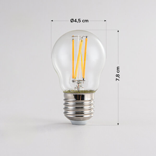 2,5W & 4,5W filament lamp, 2200-2700K, helder glas Ø45mm, dim-to-warm
