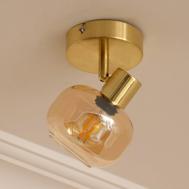 Deckenleuchte gold mit amber Glas, 1-flammig - Jenthe