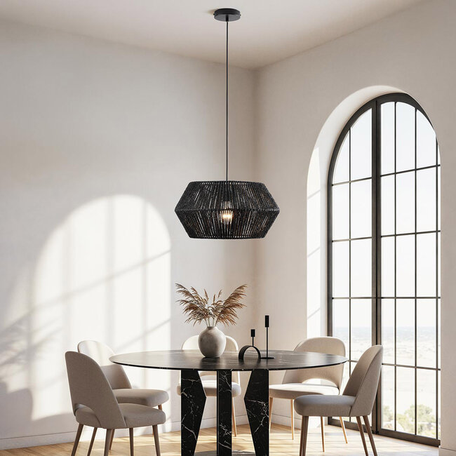 Hanglamp Nara van gevlochten touw - zwart