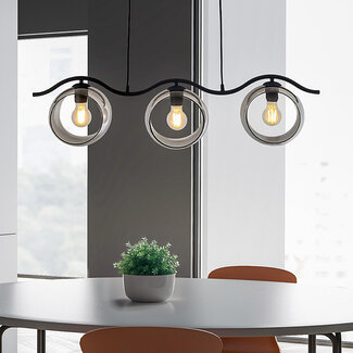Moderne Pendelleuchte mit rundem Rauchglas, 3-flammig - Curvatura