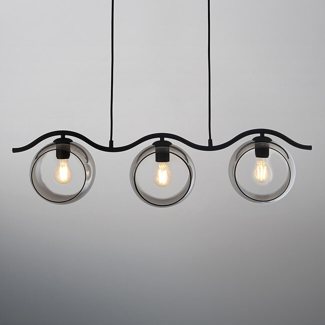 Moderne hanglamp met rond smoke glas, 3-lichts - Curvatura