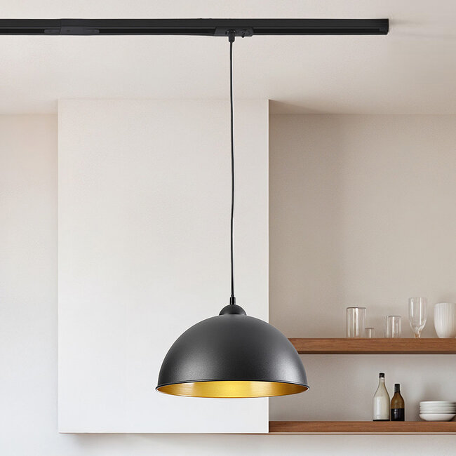 1 fase rail hanglamp Fos - zwart met gouden binnenkant