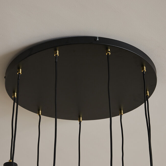 9-flammige Pendelleuchte schwarz mit amber Glas - Alturas