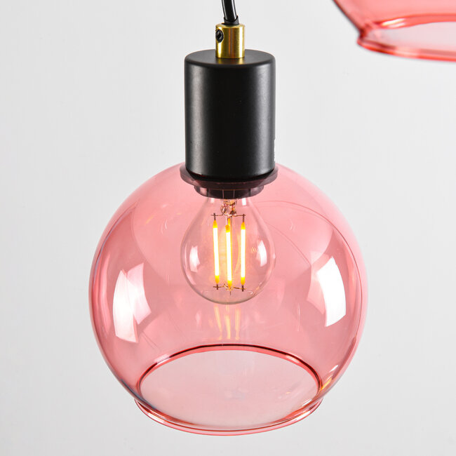 Pendelleuchte schwarz mit amber rosa Glas, 4-flammig - Monroe