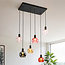 6-flammige Pendelleuchte schwarz mit rauch, amber und rosa Glas - Minot