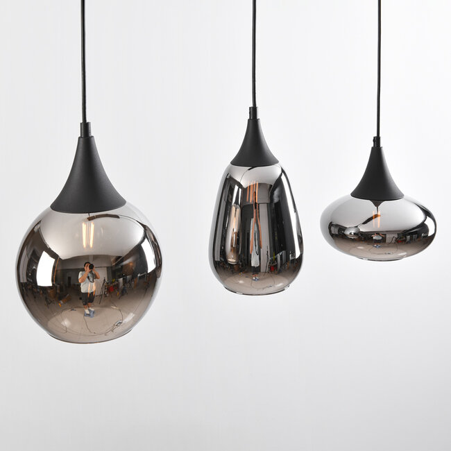3-flammige Pendelleuchte mit Rauchglas - Lovi