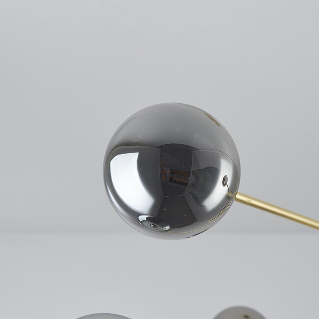 Deckenleuchte Sest gold mit Rauchglas, 6-flammig