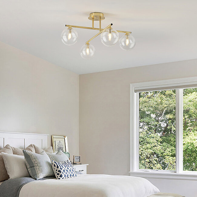 Elegante Deckenleuchte, 4-flammig gold mit transparentem Glas - Nymo